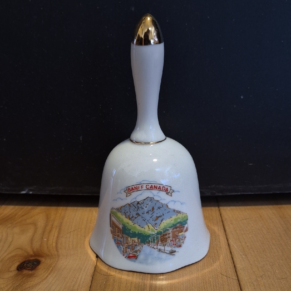 2/$20 Banff Canada Souvenir Bell - White and Gold